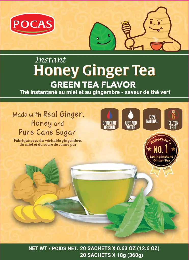 [GIN125] POCAS HONEY GINGER TEA WITH GREEN TEA 12X20PK/18G
